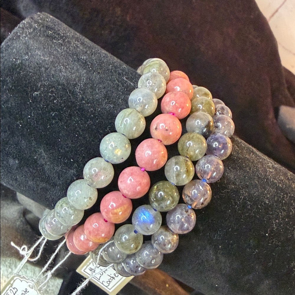 Natural Stones set of 4 Bracelet Set Labradorite, Lolita Cordierite,Rhodonite